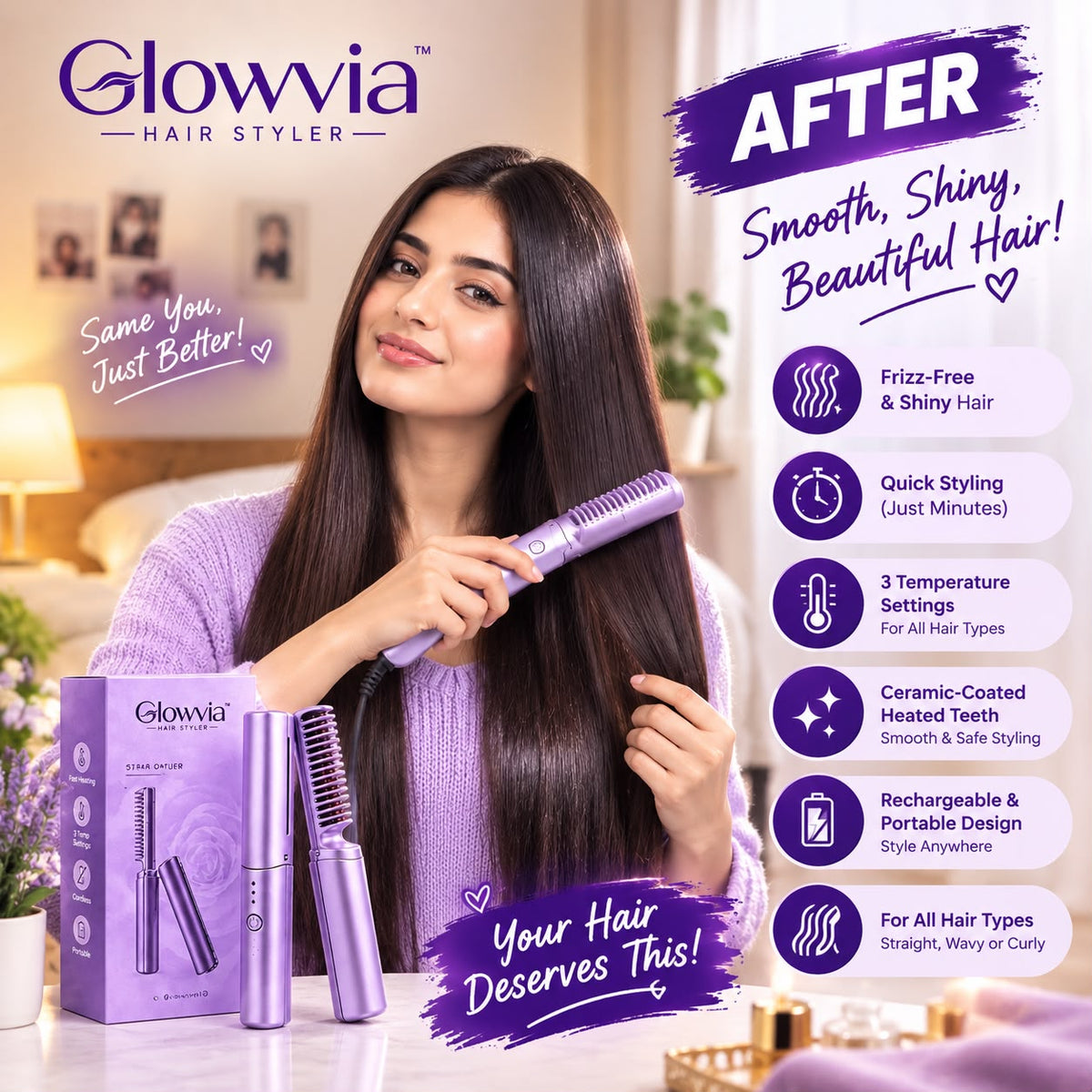 Glowvia™Unisex 2-in-1 Hair Straightener Comb