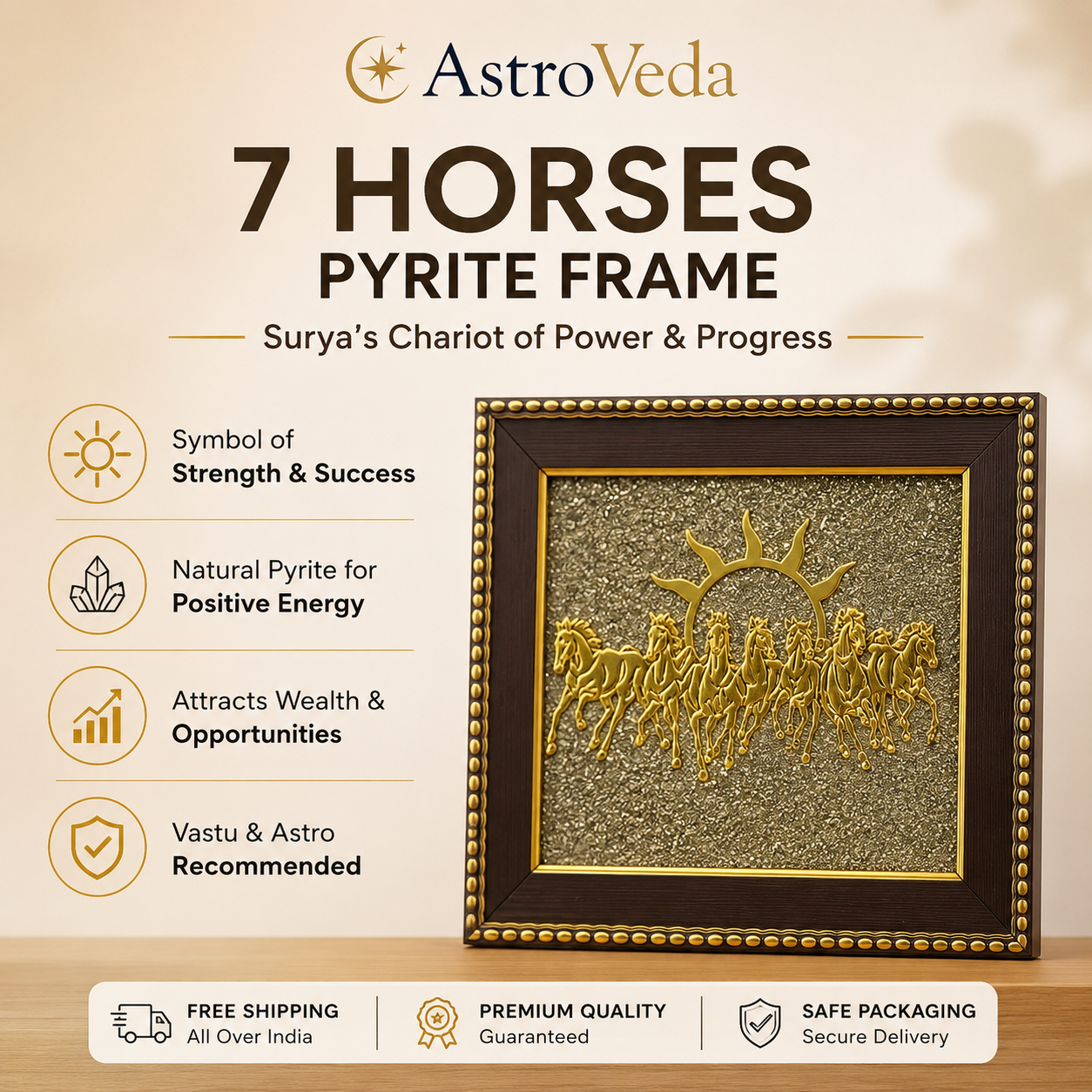 AstroVeda 7 Horses on Raw Pyrite Frame