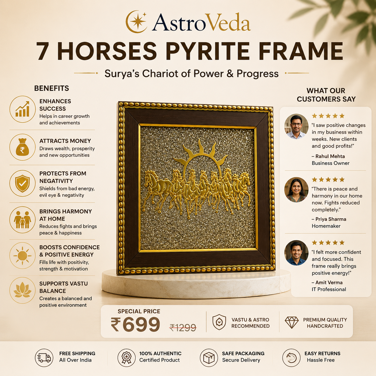 AstroVeda 7 Horses on Raw Pyrite Frame