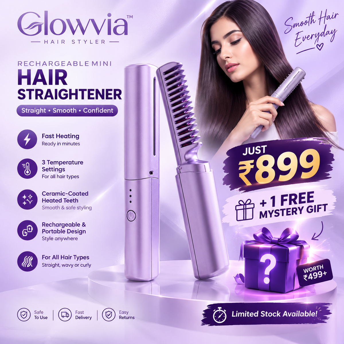 Glowvia™Unisex 2-in-1 Hair Straightener Comb